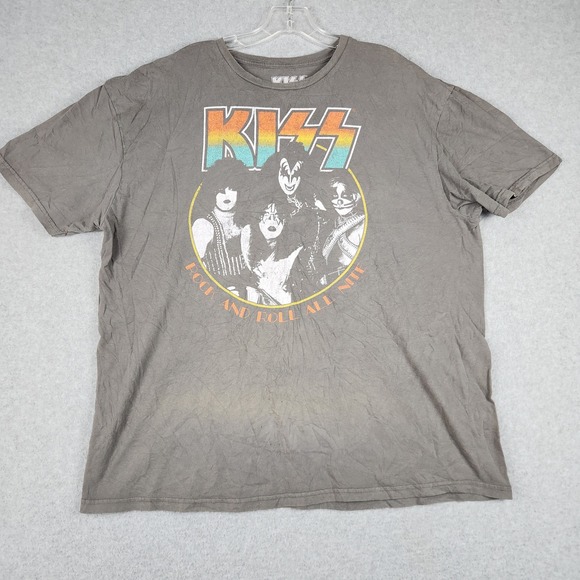 Kiss Other - KISS Rock And Roll All Nite T Shirt Mens 2XL Gray Mad Engine Cotton Short Sleeve